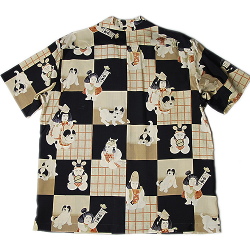 日本一の桃太郎と犬達 Vintage正絹のアロハシャツ For Men S